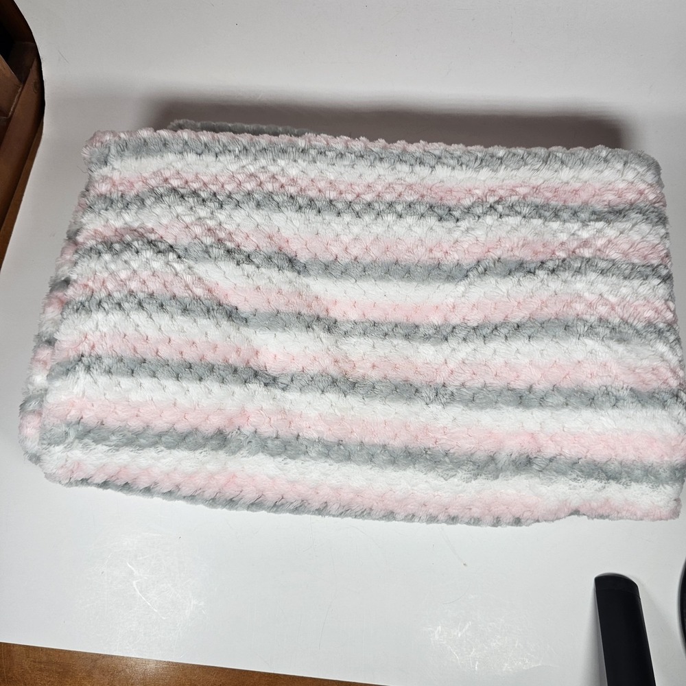 Swiggles Striped Baby Blanket Pink Gray Textured Fleece Plush Lovey Security